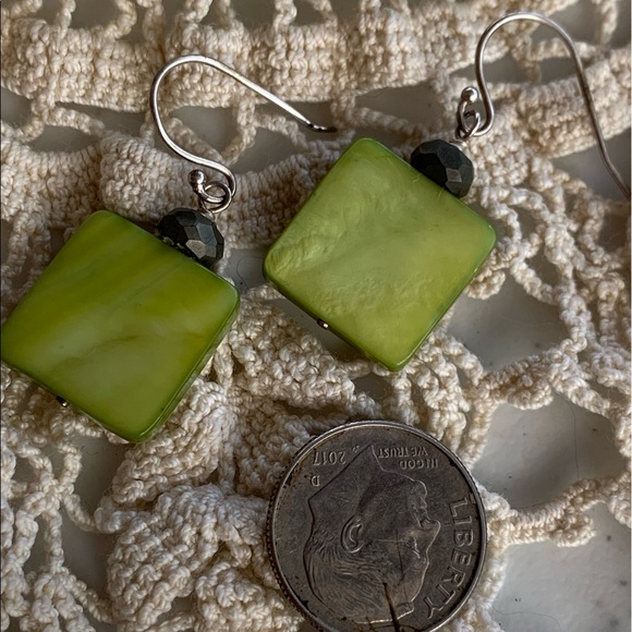 SILPADA Sterling Silver, Green Mother of Pearl and Pyrite Square Earrings - Picture 4 of 6